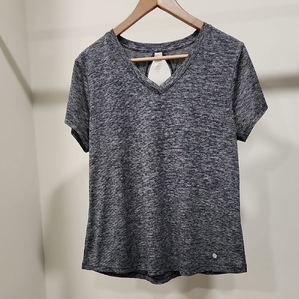 Bally Black & White Space-Dye V-Neck Short Sleeve Tee